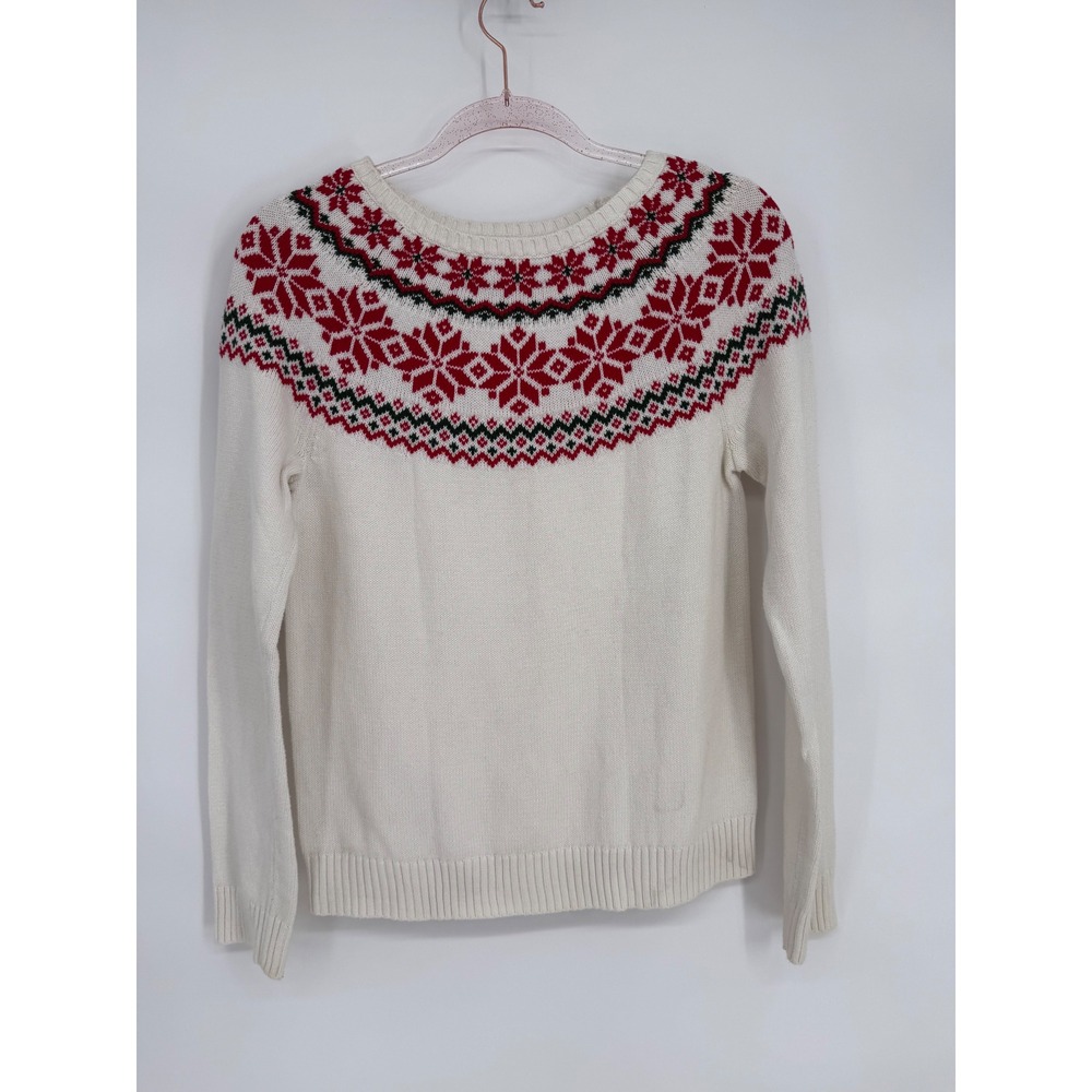 Kim Rogers Petite Womens Snowflake Sweater Ivory Red Green Knit Pullover Sz PM‎